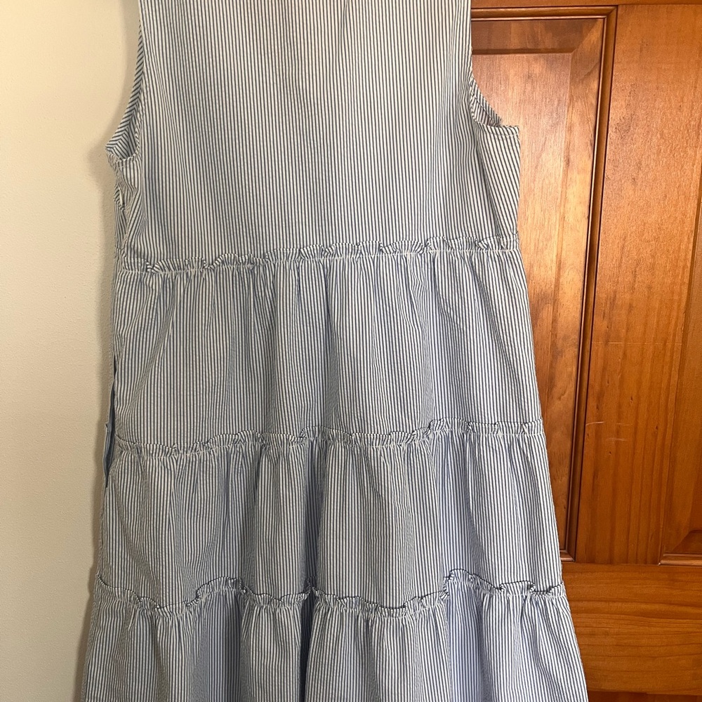 J. Crew Blue and White Striped Sleeveless V-Neck Tiered Dress - Picture 2 of 7